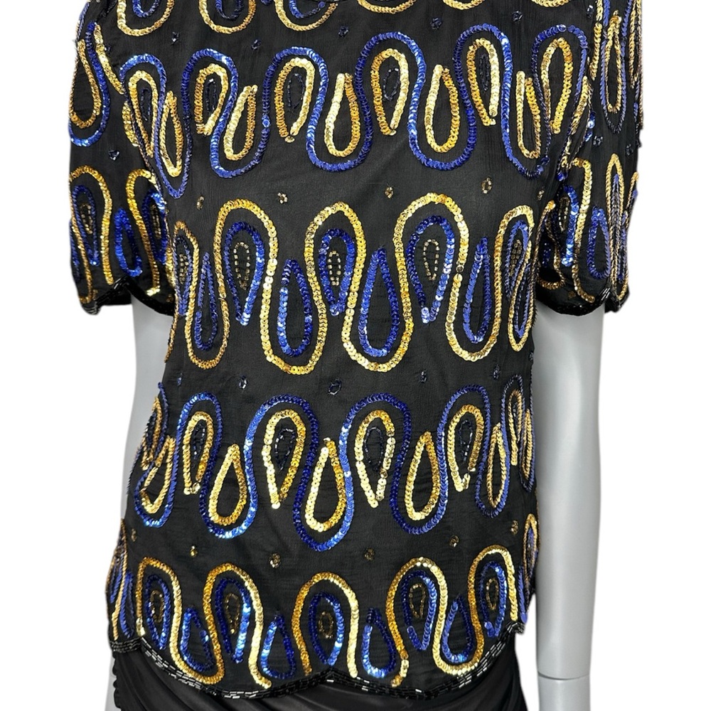 Vintage Black, Blue and Gold Sequin Top